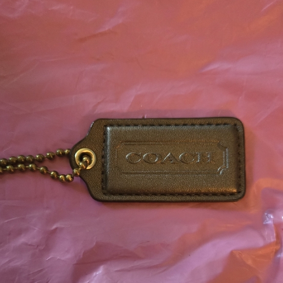 Coach Gray Leather Hangtag with Gold Chain - Picture 1 of 2